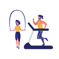 Menschen trainieren mit Springseil und Laufband